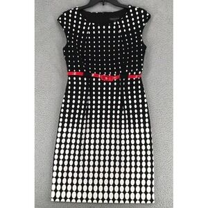 Connected Apparel Sheath Dress Sz 4P Sleeveless Belted Stretch Black White Dots
